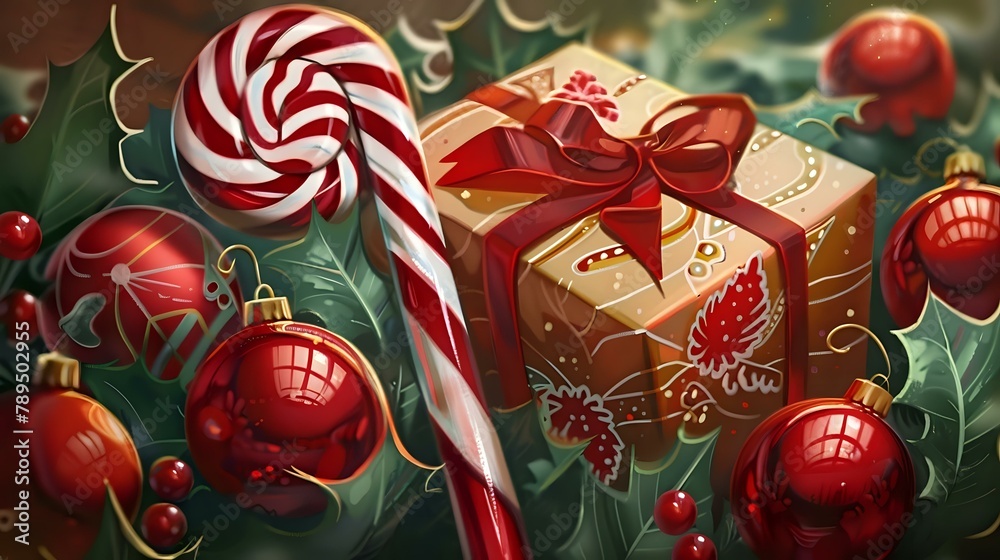 Festive Holiday Art with Peppermint Lollipops and Holly