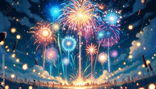 Anime Style Fireworks in the Sky