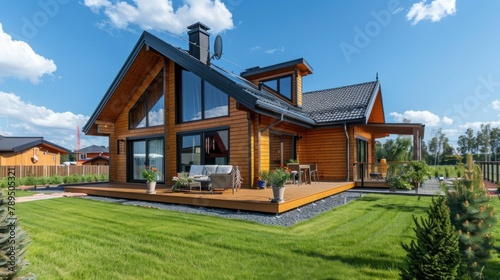 image aof a family house, wooden modern style  photo