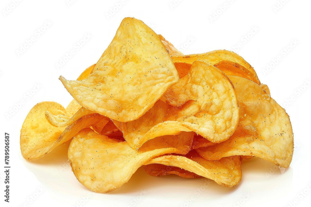 crispy potato chips isolated on white background