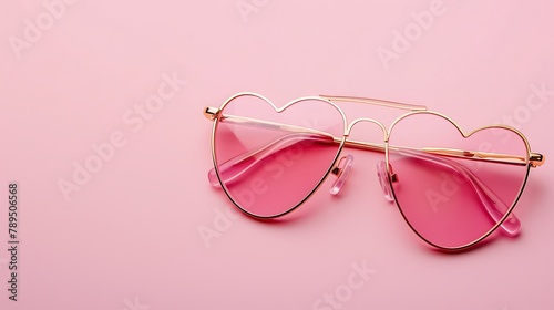 Stylish heart shaped glasses on pink background