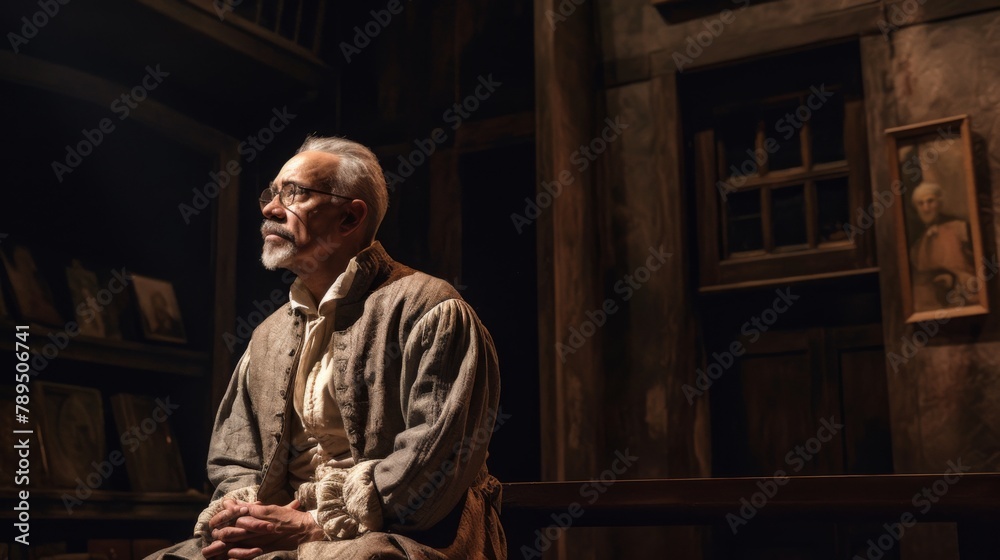 The Shakespearean Soliloquy, Amidst the grandeur of a Renaissance-era castle, an actor delivers a stirring Shakespearean soliloquy. Generated AI. The Shakespearean Soliloquy, Amidst the grandeur of a Renaissance-era castle, an actor delivers a stirring Shakespearean soliloquy. Generated AI.