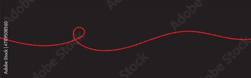 a red silk thread looped in a circle form, extending on both ends, symbolizing the red thread of fate in chinese tradition, on a pure white background with copy space.Line of red yarn, long red thread
