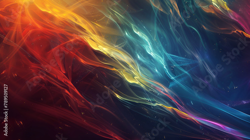painting with light on a black background ,abstract 3d vibrant wavy ribbon background ,Abstract multicolored smoke on a black background