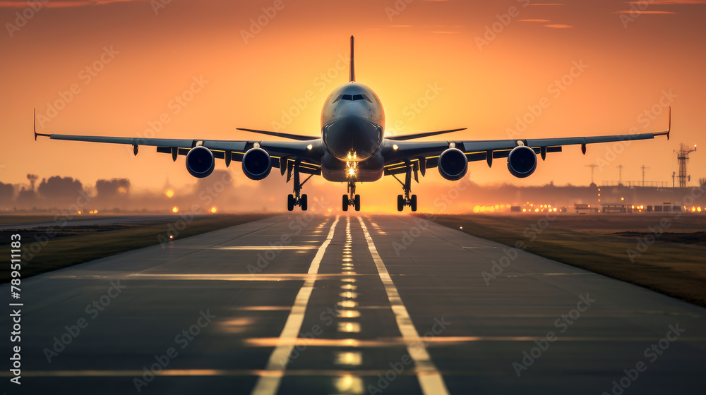 A passenger plane flying in the colorful sky. Aircraft takes off from the airport runway during the sunset. Beautiful landscape, picture, phone screensaver, copy space, advertising, travel agency A passenger plane flying in the colorful sky. Aircraft takes off from the airport runway during the sunset. Beautiful landscape, picture, phone screensaver, copy space, advertising, travel agency