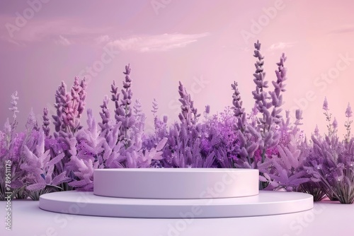 Background lavender podium, 3d product render stand. podium stage minimal abstract background beauty dreamy space studio pedestal, display for cosmetic 