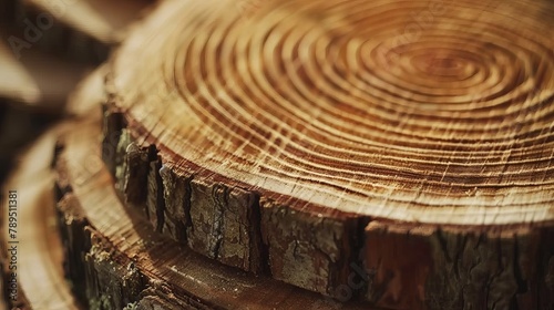 A cross section of a tree trunk, showing the growth rings.