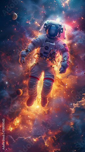 Astronaut floating in space surrounded by stars. Generative AI