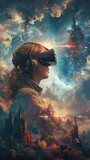 Woman wearing helmet and glasses against cloudy sky. Generative AI