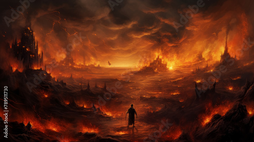 Fantasy Hellscape with Fiery Sky