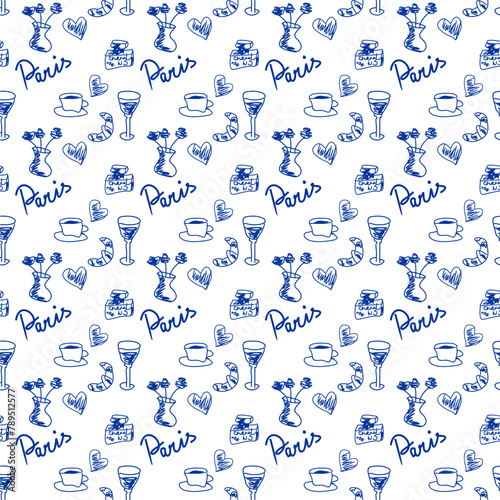 Seamless pattern wallpaper background print with France objects decor for textile paper 