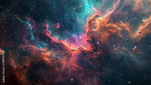 Galactic Nebula with Colorful Stars