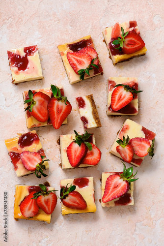 Strawberry cheesecake bars top veiw .style hugge