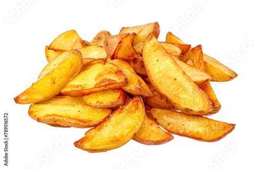 fried potato wedges isolated on white background photo