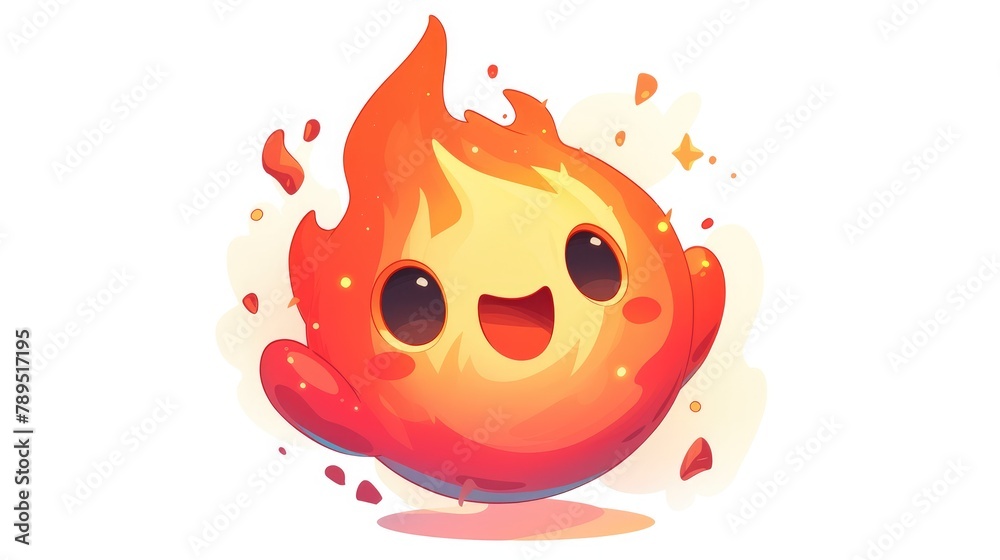 Fototapeta premium A dynamic cartoon fire flame icon emanating fiery red sparks stands out against a crisp white backdrop This vibrant sprite captures the essence of energy power and the concept of fire emoji 