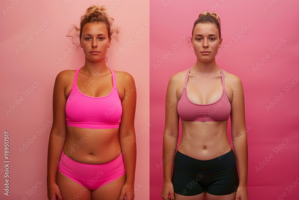 Side by side comparison of women before and after weight loss Side by side comparison of women before and after weight loss