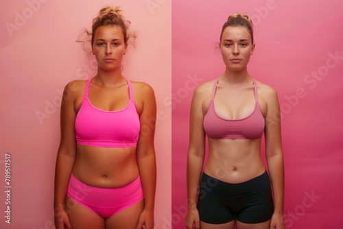 Side by side comparison of women before and after weight loss