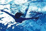 female swimmer silhouette blue splash banner illustration