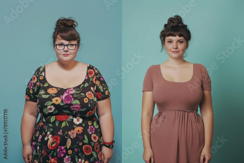 Side by side comparison of women before and after weight loss