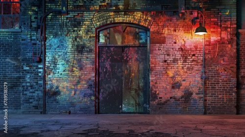 Transport yourself to the heart of the city with an empty background showcasing an old brick wall adorned with neon light  the urban decay and vibrant energy 