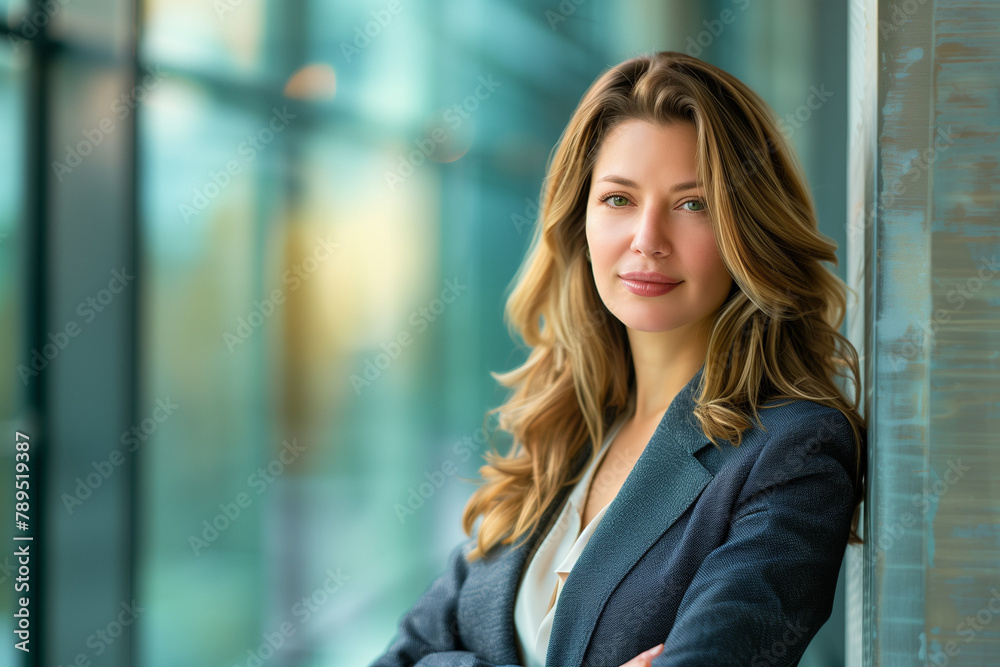 Business portrait of a woman on the background of a window