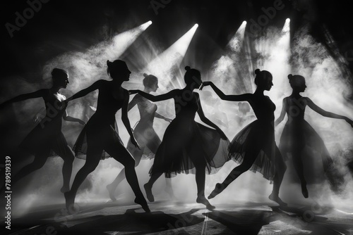 Dance Troupe Silhouettes With Stage Lights