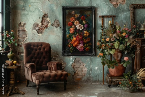 Moody Chic Interior with Deep Green Sofa and Wall Art