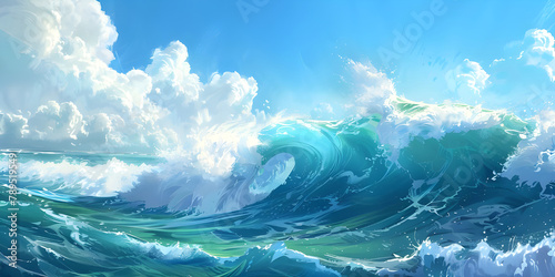 Beautiful blue ocean waves background - Ai Generated © Muhammad