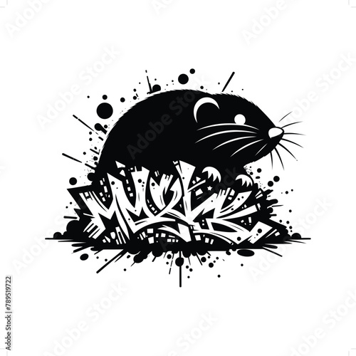 mole silhouette  animal graffiti tag  hip hop  street art typography illustration.