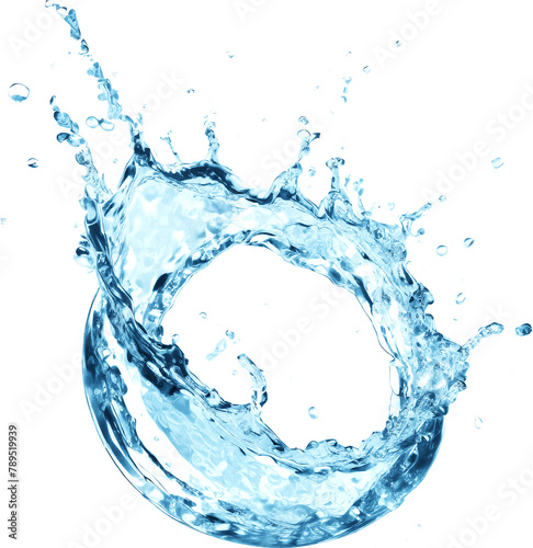 透明な背景に分離された青い水のしぶき