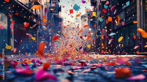 Colorful confetti showering the ground in a public space © Crazy Dark Queen