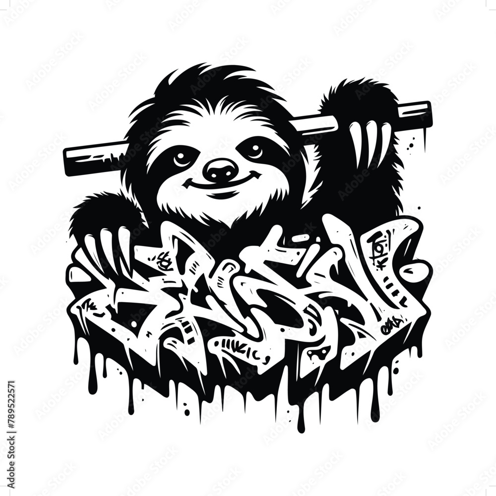 Naklejka premium Sloth silhouette, animal graffiti tag, hip hop, street art typography illustration.