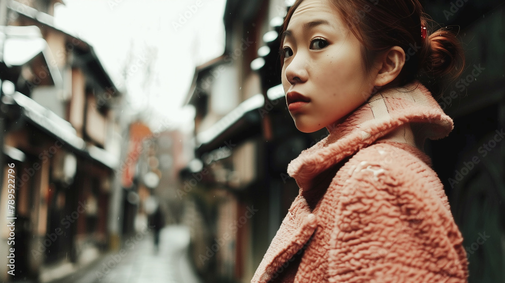 Fototapeta premium Beautiful asian woman in the old town, lifestyle portrait.
