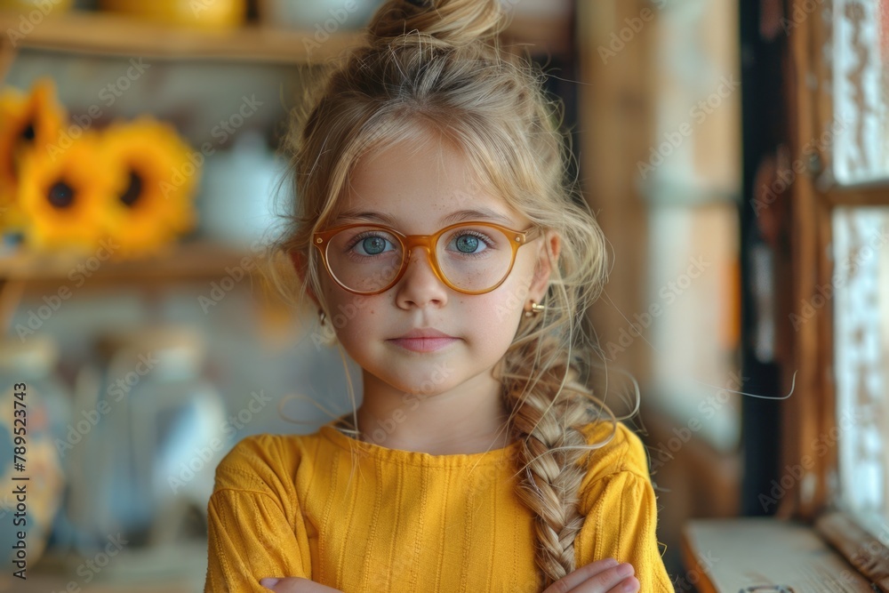 Young Girl with Glasses in Golden Dress Young Girl with Glasses in Golden Dress