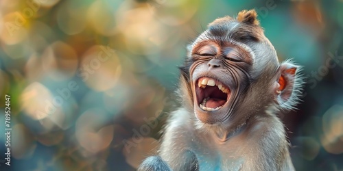 Cute monkey smiling laughing in front of camera on nature photo