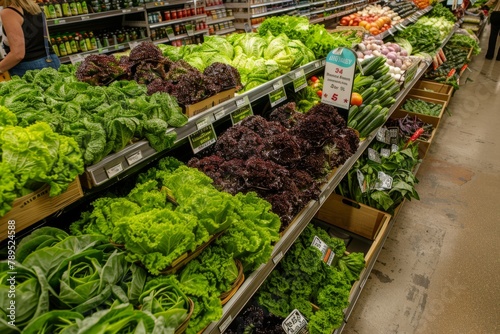 Variety of Fresh Lettuces Displayed in Grocery Aisle