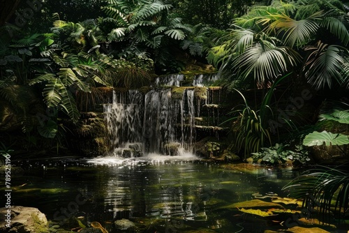 Lush Tropical Paradise with Gentle Waterfall