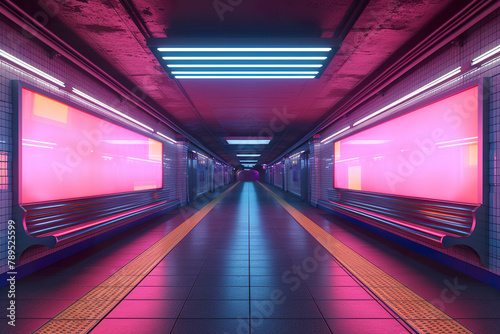 billboards poster neon style underground station photo