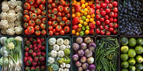 A vibrant assortment of fruits and vegetables in a box healthy food concept