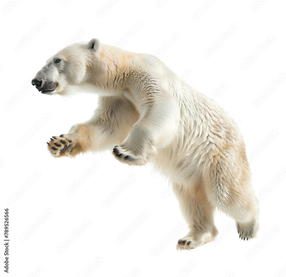 Fototapeta premium Standing polar bear side view isolated on white