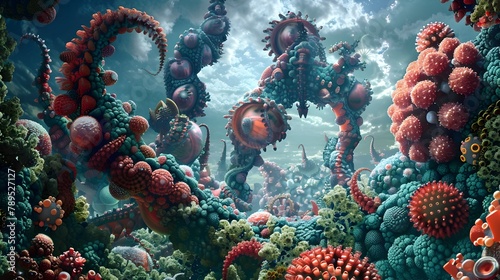 Whimsical Molecular Wonderland: A Surreal of Microscopic Structures and Transformations photo