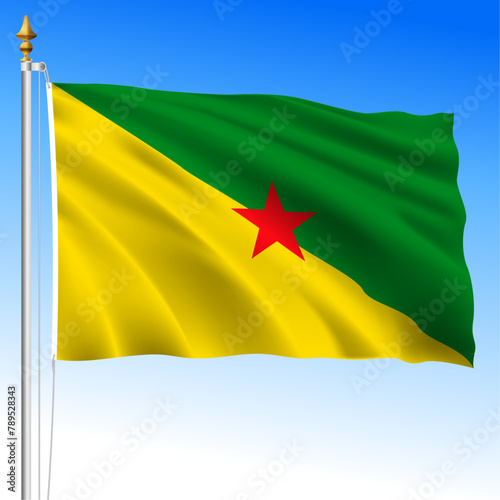 French Guiana national waving flag, South American overseas territory, France, vector illustration photo