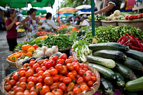 Colorful Marketplace with Diverse Exotic Vegetable Selection