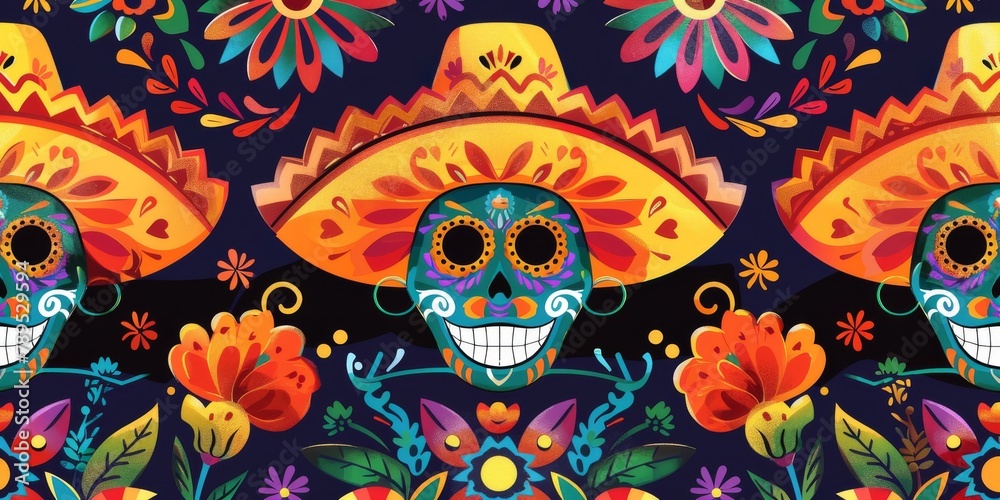 Three Skulls Wearing Sombreros Three Skulls Wearing Sombreros