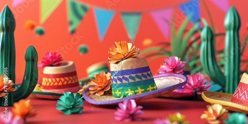 Sombreros and Cactus Hats on a Red Table