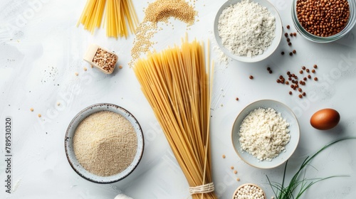Assorted types of pasta on a textured background.