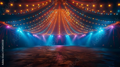 Glowing Festive Circus Ambience with Elegant Simplicity. Concept Festive Decor, Circus Theme, Glowing Lights, Elegant Simplicity, Vibrant Atmosphere