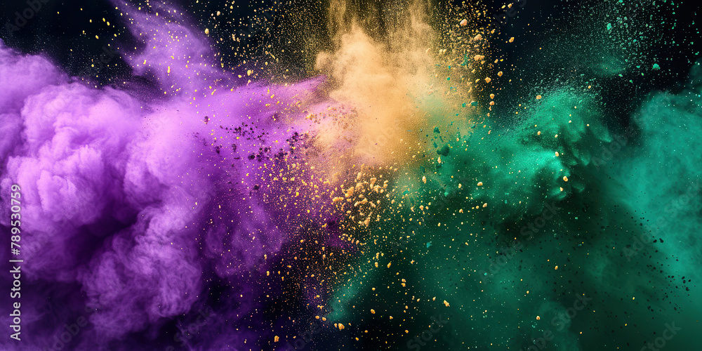 Fototapeta premium Colored powder explosion. Colorful purple green yellow