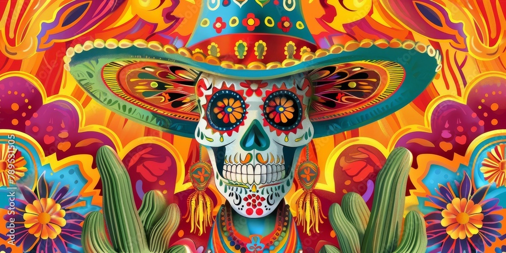 Mexican Skull Wearing Sombrero