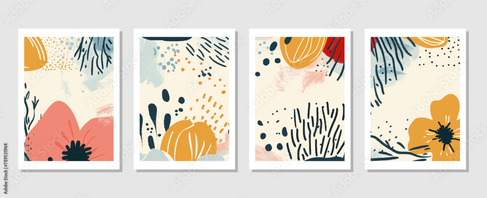 set of vector backgrounds featuring tropical leaves suitable for wall decoration, postcard designs, or brochure covers.